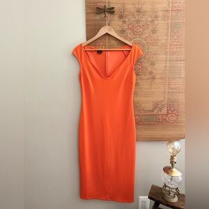 PINKO Italian Orange Cap Sleeve Fitted Midi Dress size 6 small